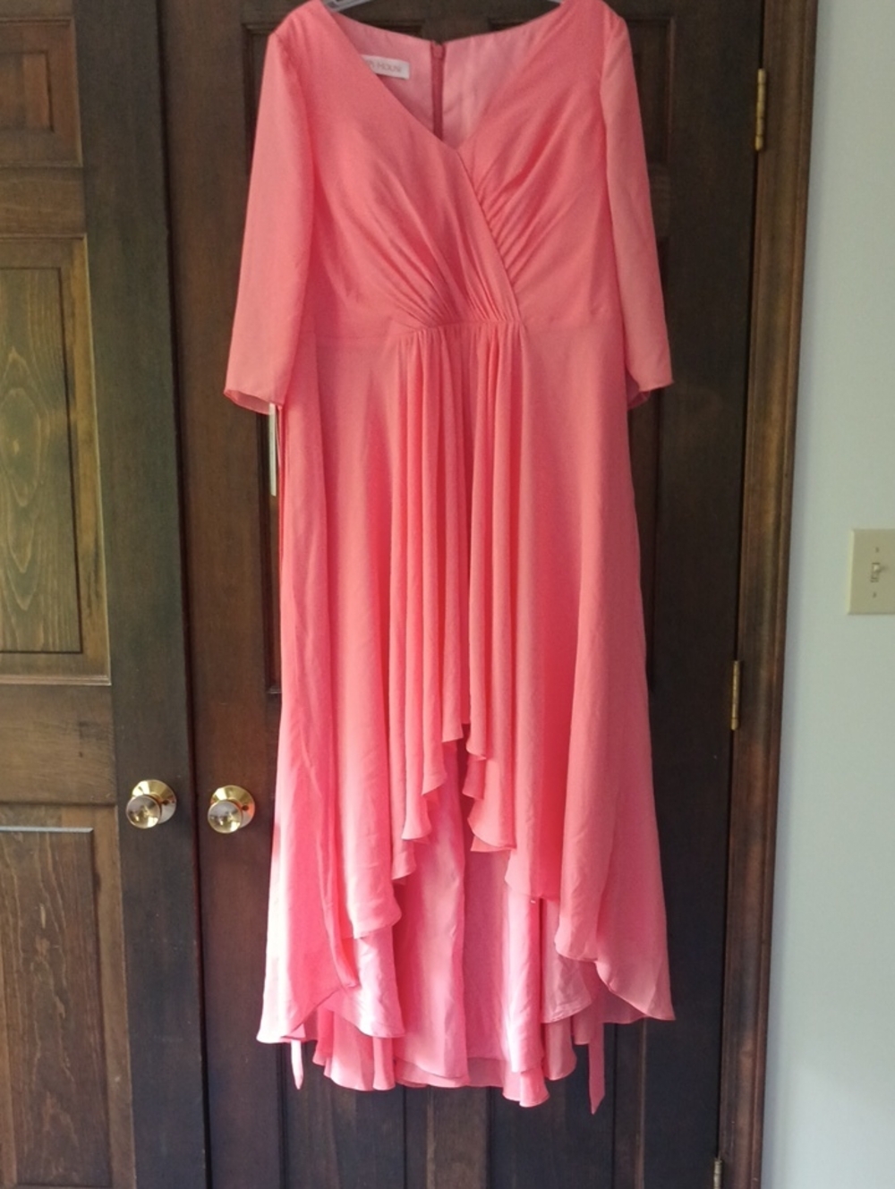 Elegant Coral Pink High-Low Wrap Dress by Unknown Brand